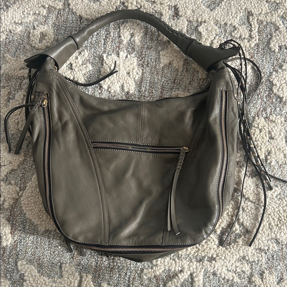 orYANY Olive Gray Leather Hobo Shoulder Bag